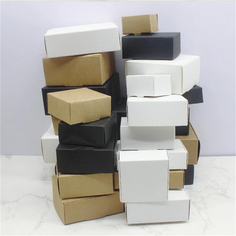 

10 шт. подарочной упаковки ручной работы разных размеров, белая крафт-бумага, черная коробка, рождественская упаковка, упаковочная коробка 7.5x7.5x3cm белый