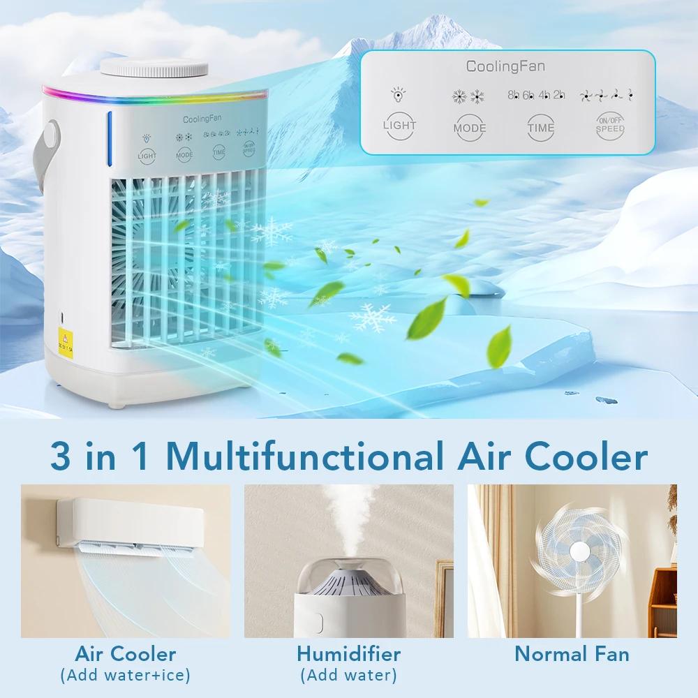 Air Conditioner Portable Desktop Air Cooler Fan with LED Night Light & Humidifier, Mini Mist Cooling Fan for Office Home