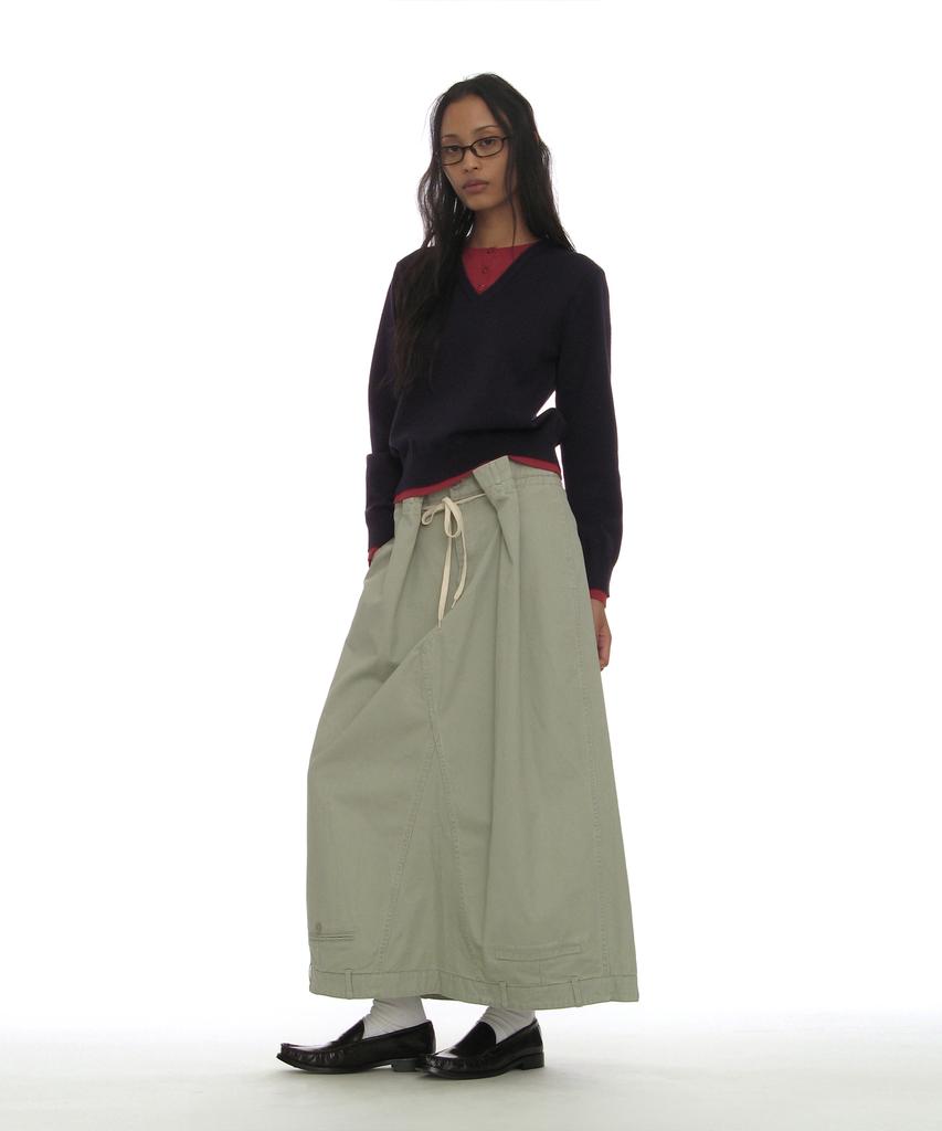 PARTIMENTO WOMEN Inverted Drawstring Maxi Skirt_Stone