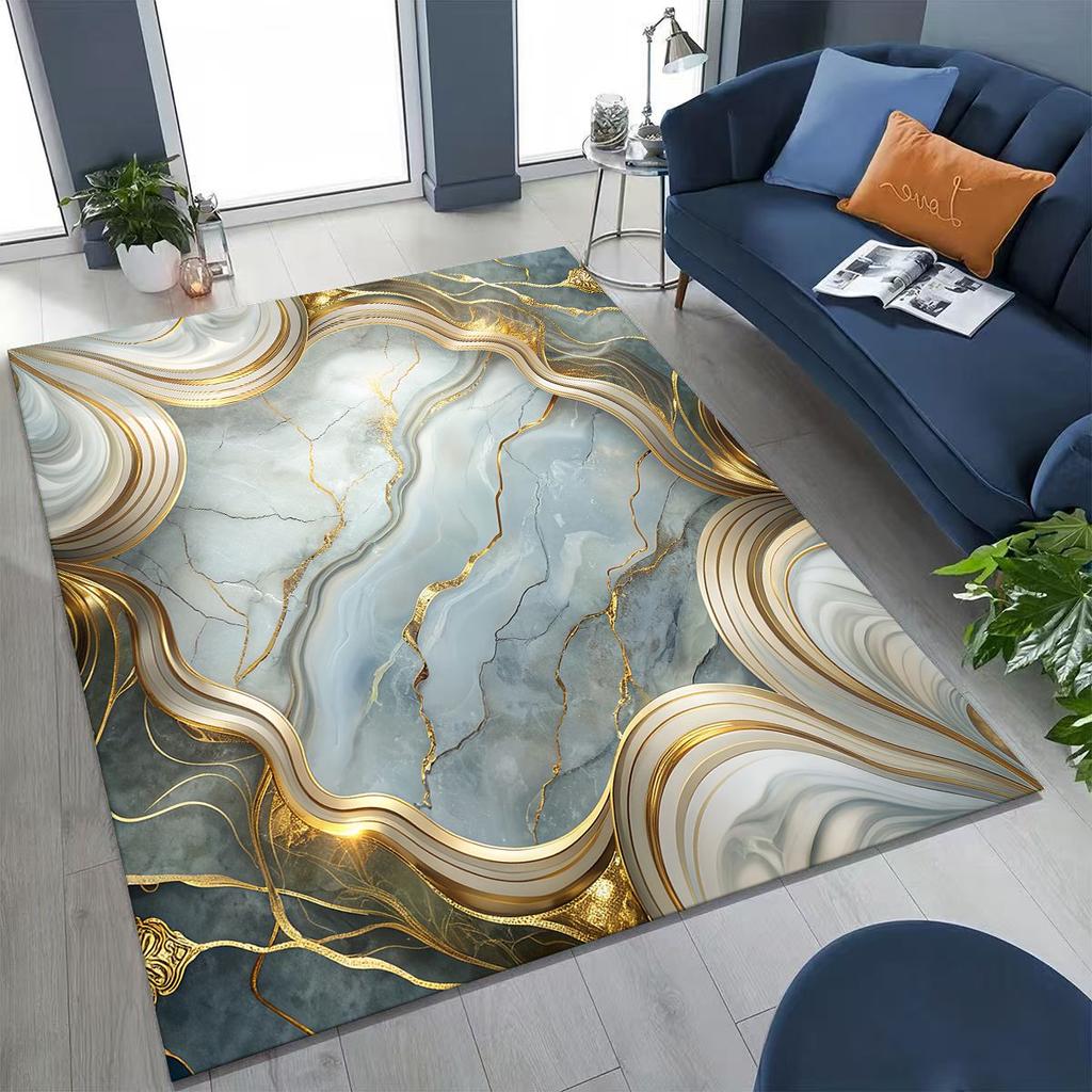 2026 Luxurious Marble Black Green Gold Colorful Stone Texture Rug for Bedroom Living Room Sofa Home Doormat Decor,Non-slip Mat