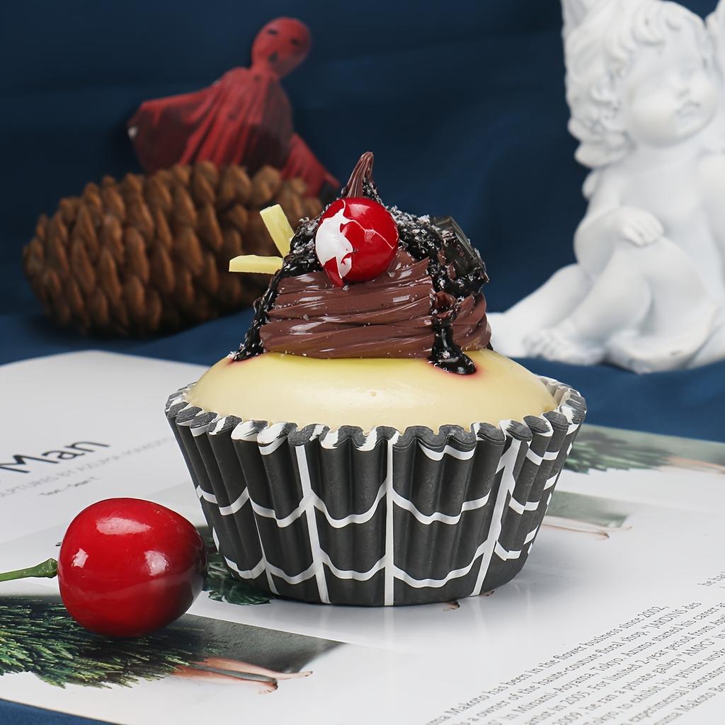 50/100/300 Pcs Halloween Spider Web Cupcake Liners, Greaseproof Paper Baking Cups for Birthday and Home Party Desserts