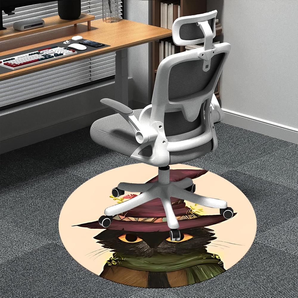 1pc Witch Cat Office Round Area Rug, Indoor Mat Suitable ForOffice, Under Office Chairs Bedroom Living Room Home Decor, Room Deco q031