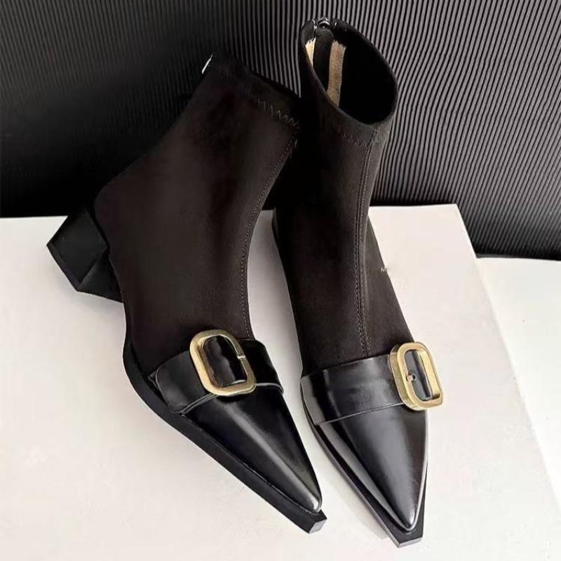 Elegant Pointed Toe Women Ankle Boots Suede Mid Heels Fad Heeled Shoes New Pumps  Winter Casual Woman Short Chelsea Botas