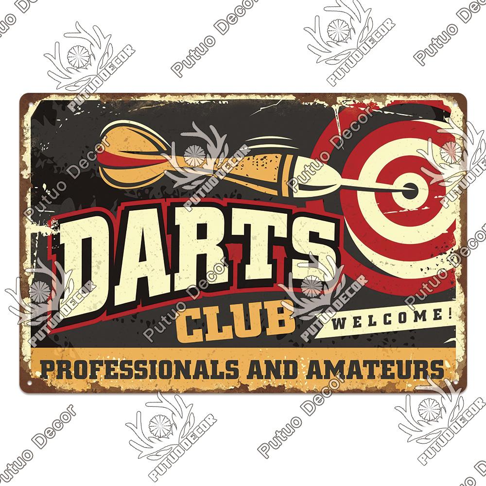 Putuo Decor Vintage Tin Sign Darts Game Metal Plaque Retro Posters for Garage Man Cave Room Home Wall Art Decorations