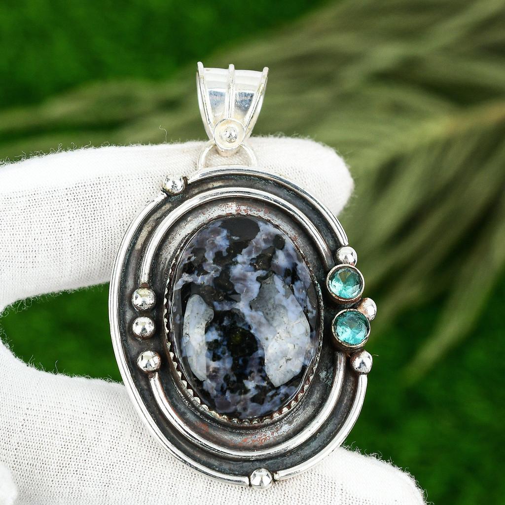 Mothers Day Sale 925 Silver Natural Mystic Merlinite Tourmaline Pendant Jewelry