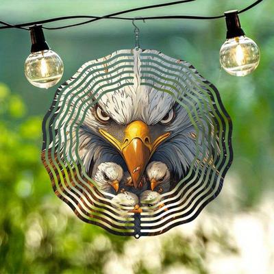 Eagle Wind Chime Outdoor Garden Decor 360 Rotating Hook Colorful Reflective Artwork Durable Metal Design for Patio Yard Balcony No Electricity Needed