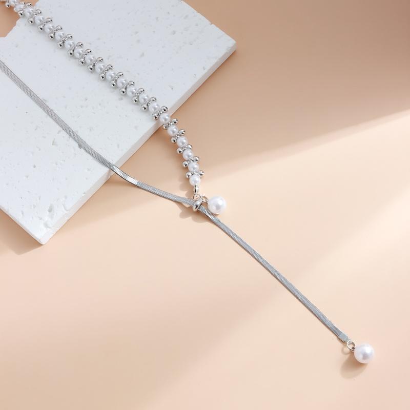Elegant Simulated Pearl Y-Shaped Lariat Necklace Snake bone Chain Irregular Pearl Drop for Women Bridal & Banquet Jewelry