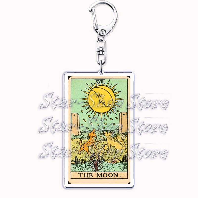 Popular Culture Halloween Tarot Card Keychains for Accessories Moon Luna Death Keyring Jewelry Fans Lovers Friends Reader Gifts