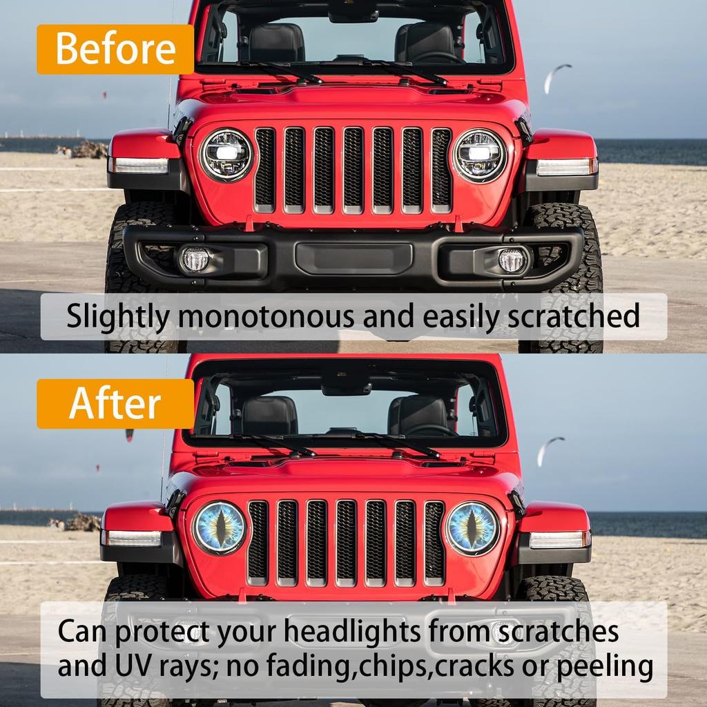 Beast Eyes Headlight Decals, 3D Round Stickers And Decals For Jeep Wrangler, Stereo Eyes Headlight Decal Stickers(Blue)