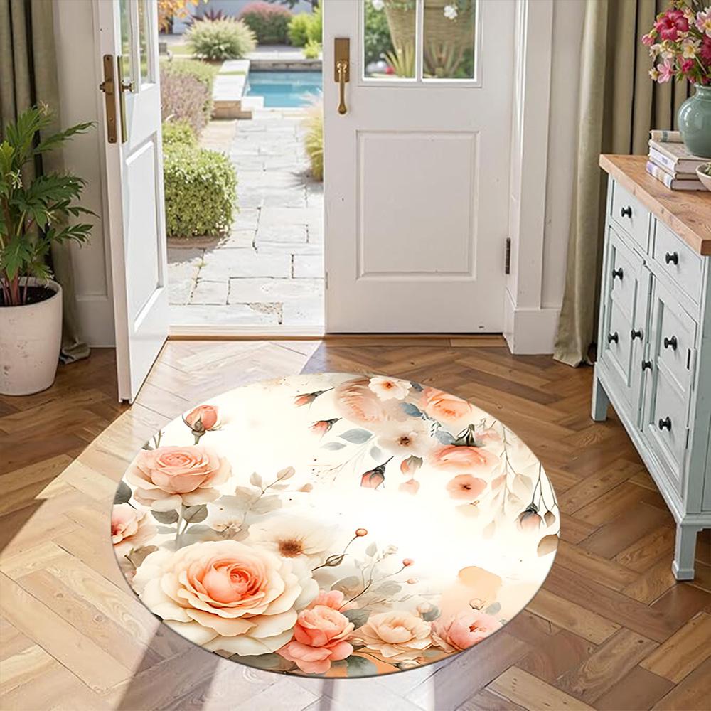 Flower Round Carpet Perfect for Bedrooms Dining Room Hallway Kitchen Anti-slip Round Rug Decorate Offices Perfect Birthday Christmas Gift Idea
