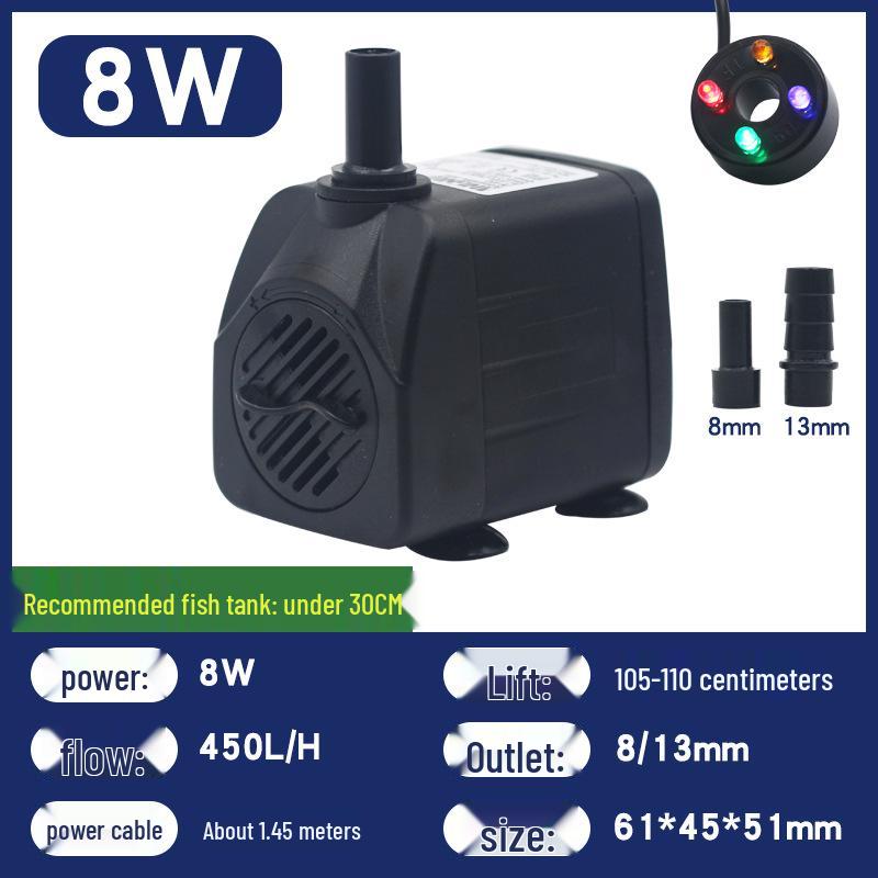 Submersible Water Pump for Fish Tanks, Fountains, Feng Shui Wheels, and Ponds with Light (5W, 6W, 8W)