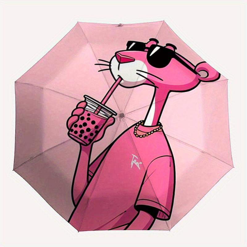 Pink Panther Bubble Tea Automatic Open/Close Umbrella   Compact Travel Umbrella, 8 Rib Heavy Duty Construction, Ideal Gift, 184