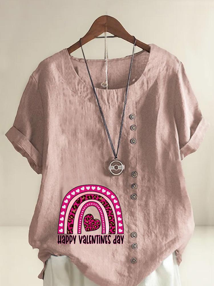 Women s Fashion Rainbow Love Letter Print Shot Sleeve T-shirt Loose Cotton Shirt Casual Loose Summer Blouse Tops Plus Size S розовый