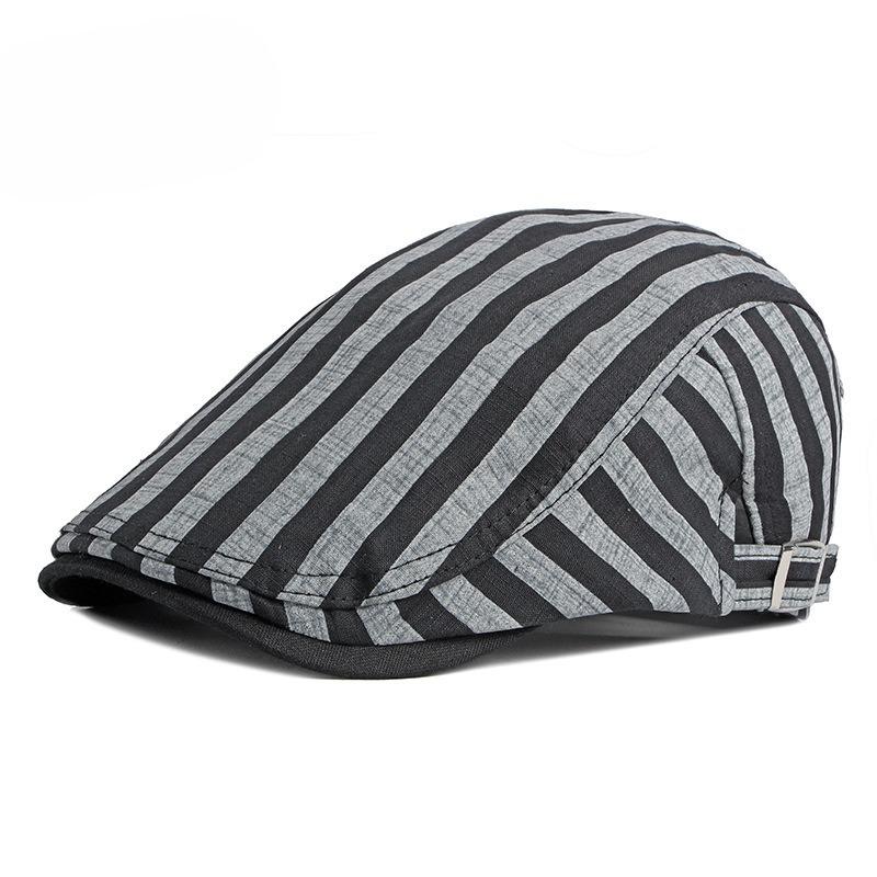 British Retro Striped Beret Hat for Men Women Spring Summer Breathable Thin Flat Cap Korean Fashion Newsboy Cap Casual Cabbie Cap