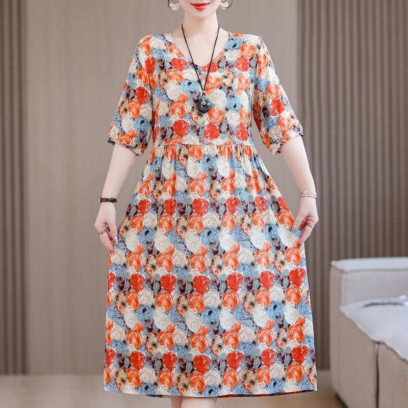 Summer Plus Size Elegant Dresses for Women  Casual Half Sleeve Long Dress