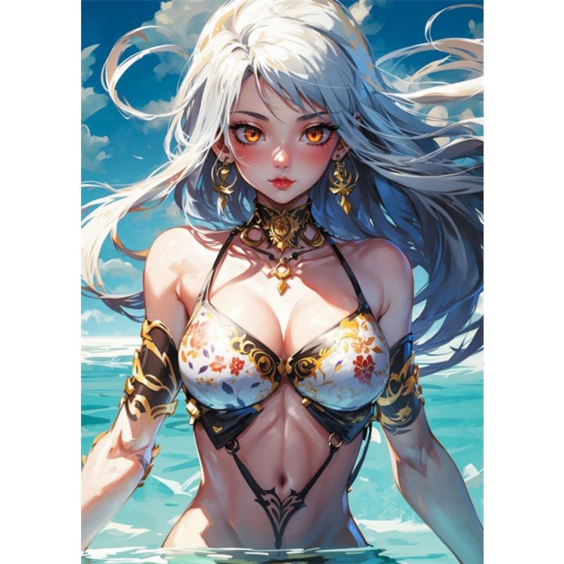 Hot Sexy Anime Beach Girl Canvas Posters and Prints Beautiful Manga Girl Canvas Painting Wall Art Pictures for Home Room Decor