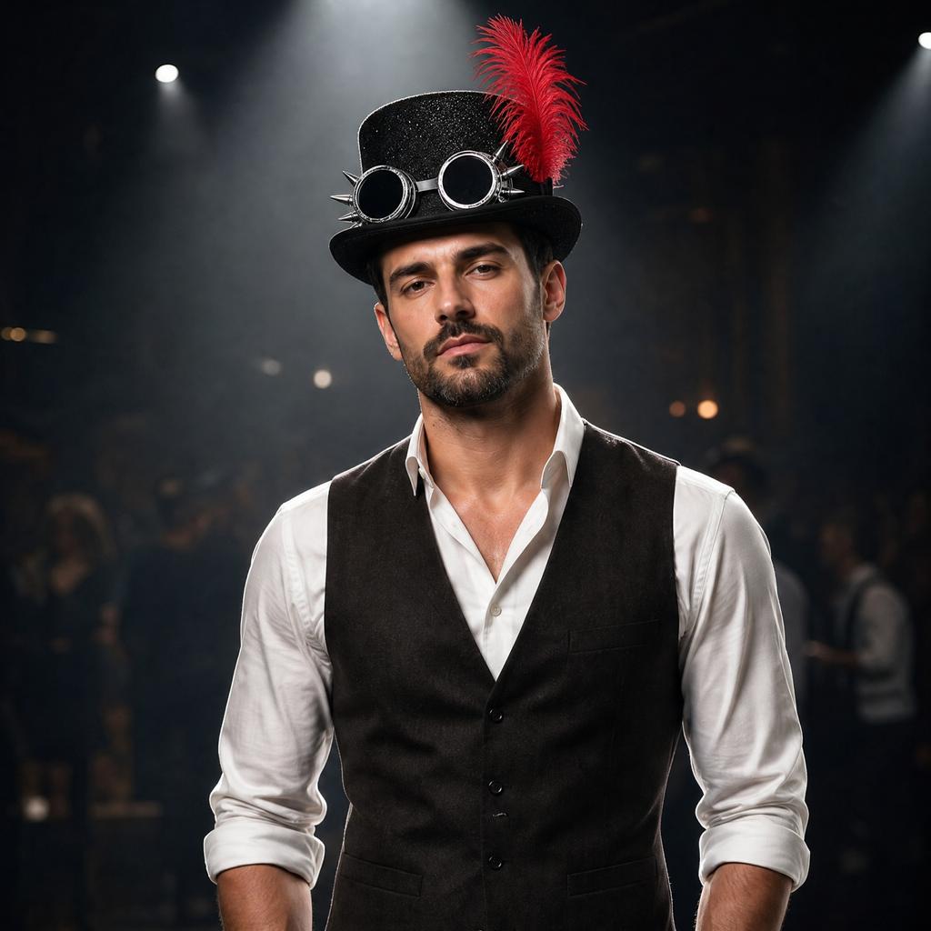 Adult Black Top Hat with and Red Feather Decoration for Costume