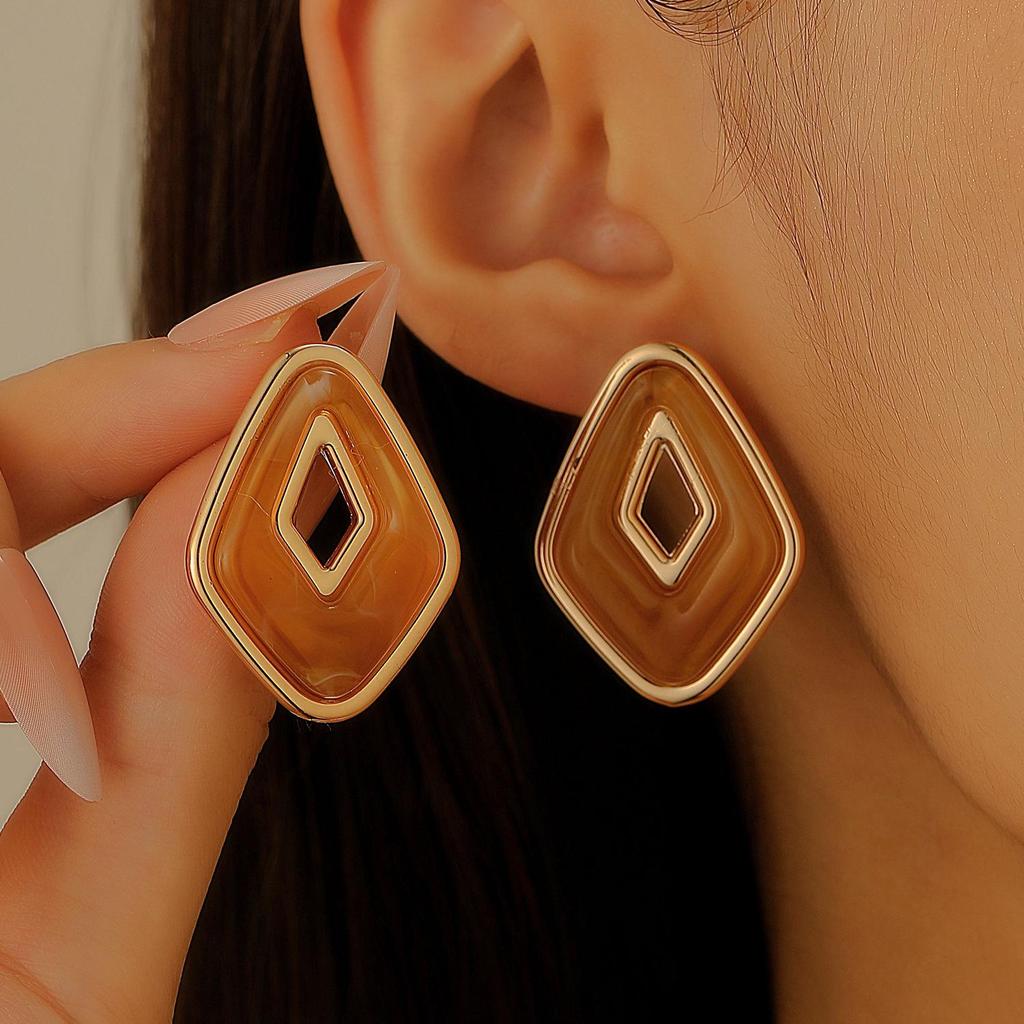 Colorful Drip Oil Flower Stud Earrings - Simple Double-Layer Petal Design for Women, Perfect for Spring and Summer