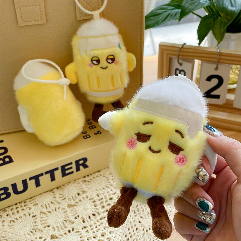 Cute Cartoon Simulation Beer Cup Plush Keychain Fun Beer Bottle Toy Pendant Bag Hanging Decoration Pendant Beer Bottle Doll Gift