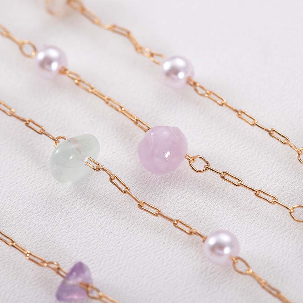 0.5M 1M Colorful Irregular Stone Necklace Chain Imitatied Pearl Copper Chains for DIY Holiday Necklace Jewelry Making Wholesale