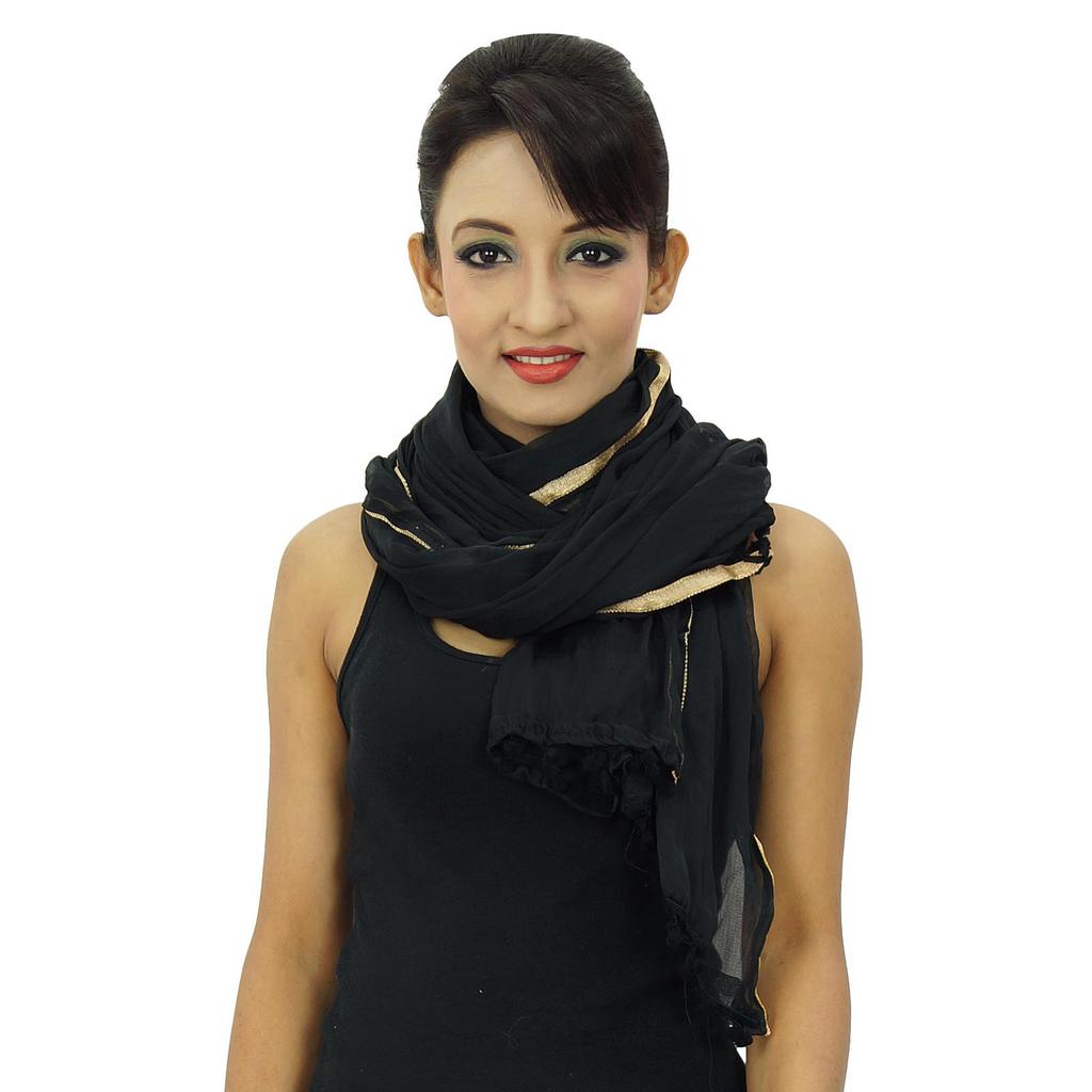 Women Wear Chiffon Blend Dupatta Neck Wrap Long Stole Indian Scarves Chunni