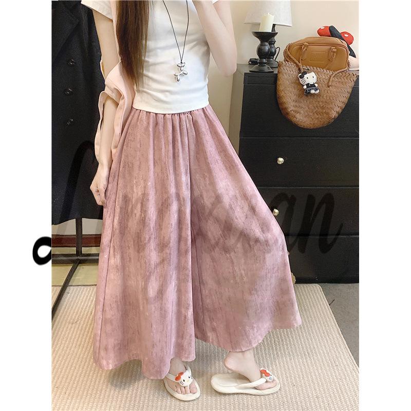 

Plus Size Tie-Dye Silk Wide-Leg Skirt Pants - Women s Summer Casual Wear 4XL