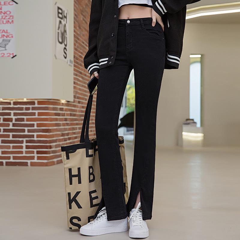 Plus Size High Waist Slim Fit Elastic Denim Pants with Zippers and Double Buttons for Women