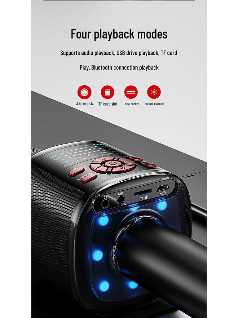 Bluetooth Wireless Microphone Speaker with Integrated Sound Card for Singing On Mobile Phones and TV.