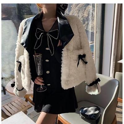 Autumn and Winter New Bow Imitation Rabbit Fur Thickened and Thin Fashion Fur Jacket Women's Top