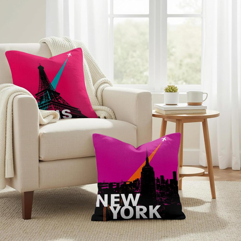Vintage Retro Travel Cushion Cover Natural Linen Organic Fabric DoubleSided Printing Couch Pillow Covers Home Decor