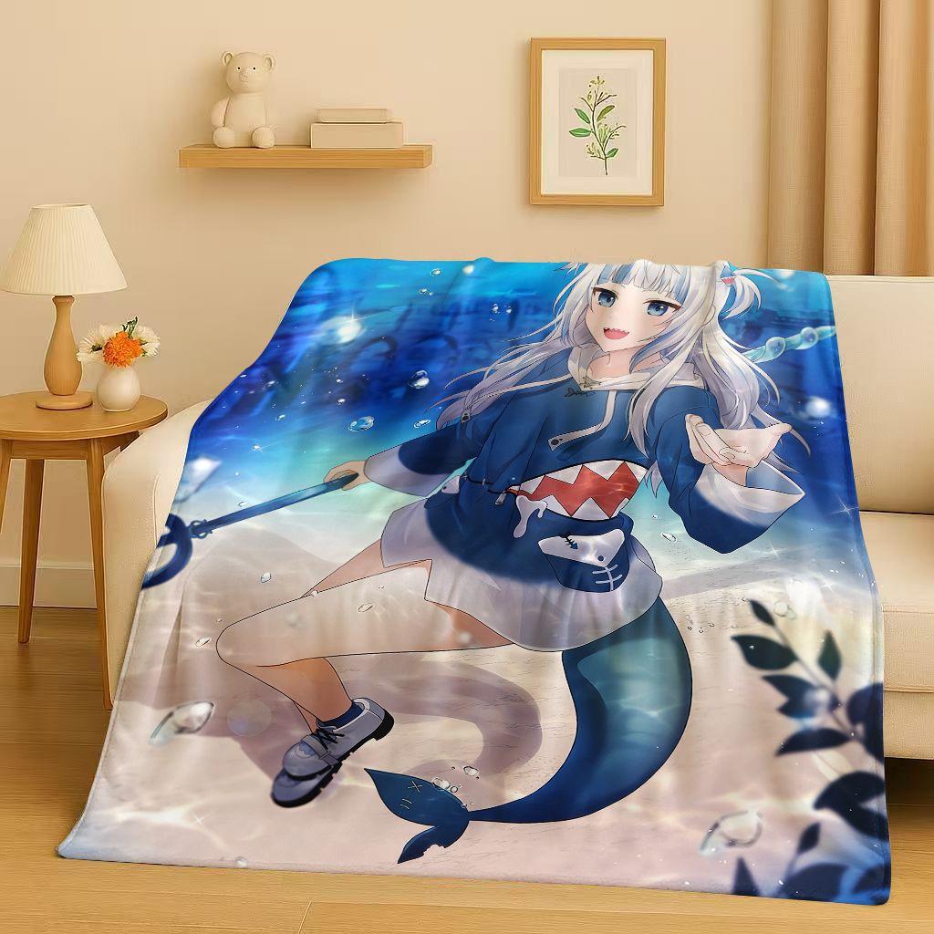 Anime Gawr Gura Hololive Cartoon Cute Girl Flannel Blanket,Ultra Soft Warm Plush Throw for Home Bedroom Bed Sofa Cover Gift Kid