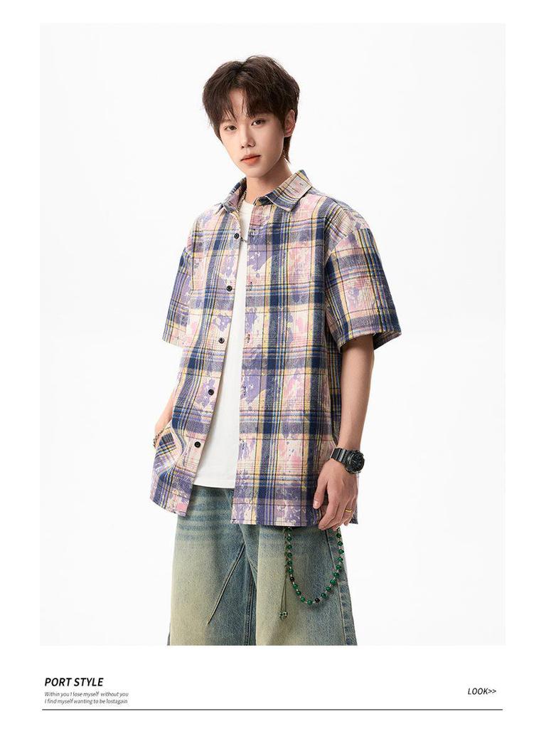 Herren Sommer Tie-Dye Color Block Kurzarmhemd - Hong Kong Stil Locker Lässig Oberteil