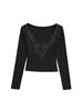Spicy Girl Lace Patchwork Deep V-Neck Long Sleeve T-Shirt for Women - Slim Fit Brushed Base Layer for Autumn/Winter