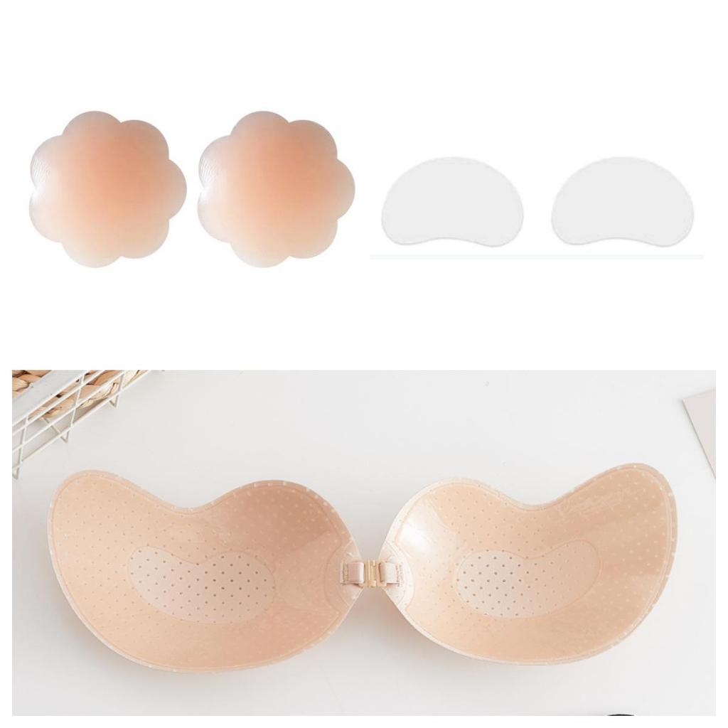 Silicone Mango Style Strapless Invisible Bra with Anti-Sagging Breast Pasties & Lingerie Straps