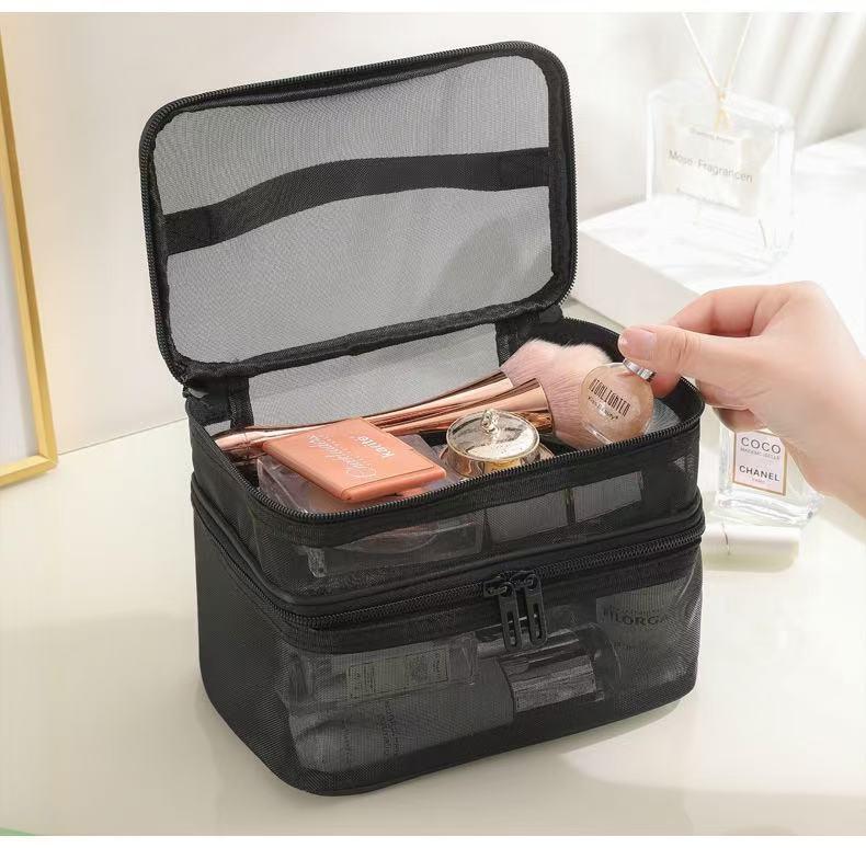 Large Mesh Makeup and Toiletry Bag - Portable, Travel-Friendly, Customizable Logo