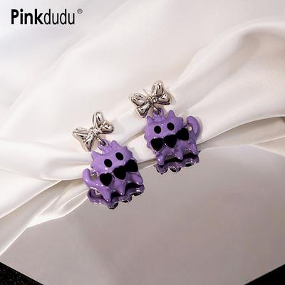 Mode Lila Gentleman Katze Schwarz Strass Ohrringe Niedlichen Bogen 2 Farbe Tier Ohrring für Frauen Schmuck PD1394