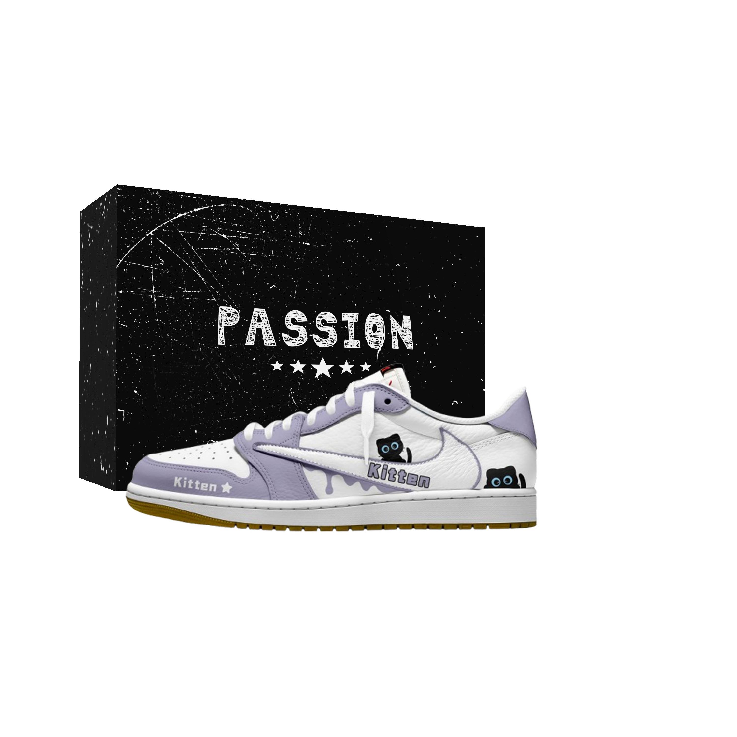 

Jordan x Travis Scott Air Jordan 1 Purple Tone Kitten 7.0 Low Slip Resistant Low top Vintage Basketball Shoes Women s DZ4137-700(Team1897-) 43