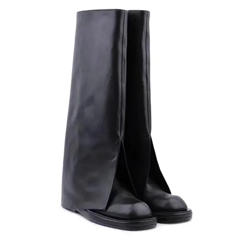 Fashion 2024 Fashion Brand Cool Knee High Great Quality Comfy Walking Vintage Black Slip on Women's Shoes Cover Trouser Boots for Women