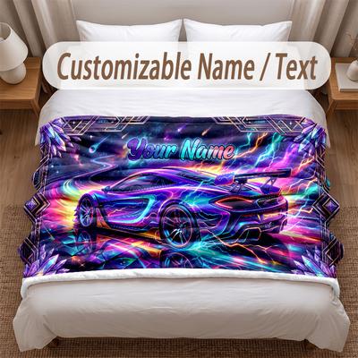 Neon Abstract Theme Soft Blanket Personalized Custom Name Text Print Warm Blanket Home Sofa Bedroom Decor