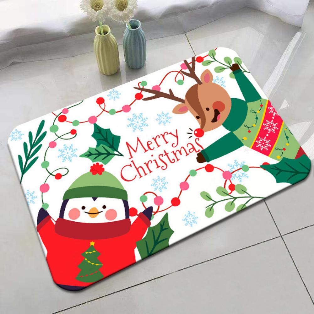 Festive Snowman Reindeer Christmas Doormat Non Slip Entryway Rug for Living Room Bedroom Indoor Outdoor Holiday Floor Mat Decor