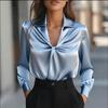 Autumn Blouses Fashion Temperament Solid Color Satin Pleated Long Sleeved Shirt Women Tops