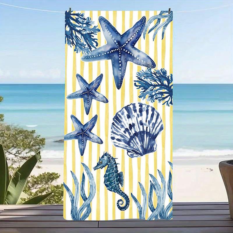 Coastal Nautical Sea Turtle Microfiber Beach Towel Oversized Extra Large Sand Free Pool Towels Quick Dry Super Absorbent Swim