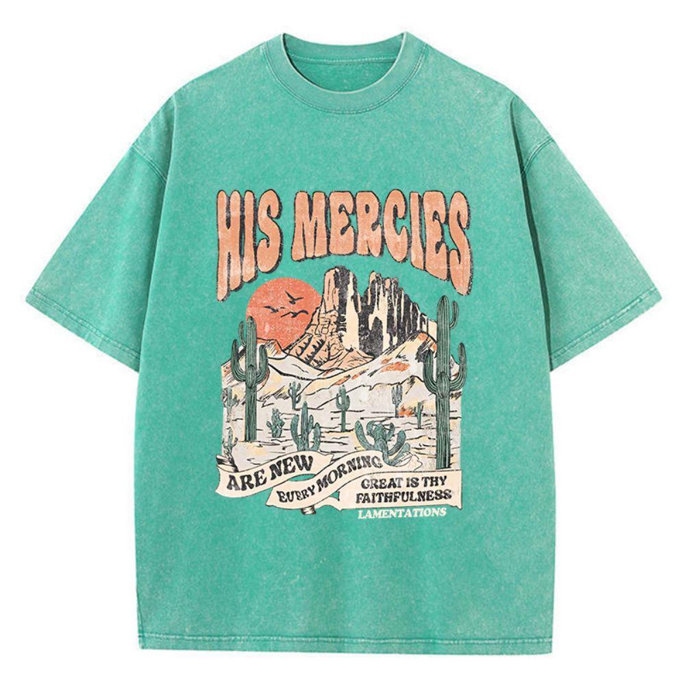 Damen Baumwolle Gewaschene T-Shirts Seine Barmherzigkeiten sind jeden Morgen neu Druck Kurzarm Locker O-Ausschnitt Vintage Oberteile Kleidung