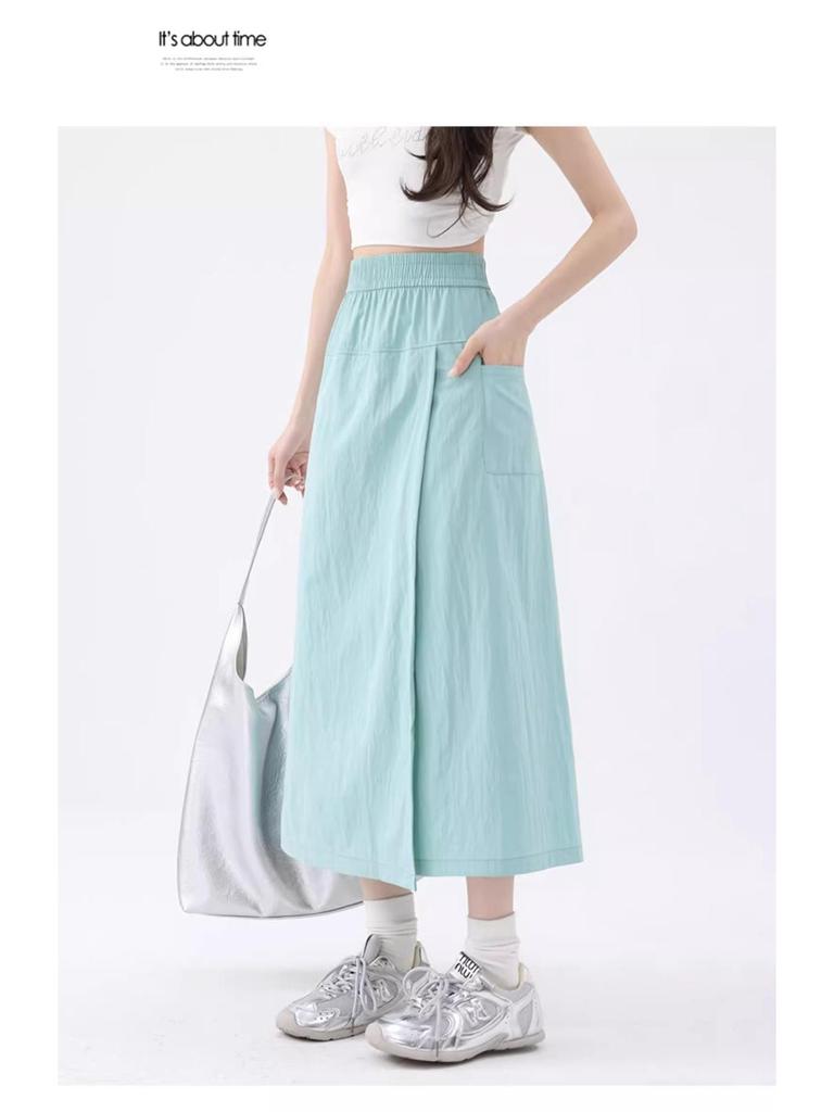Yamamoto Women's Slit High-Waisted Midi Skirt-Pants, Summer 2026 - Ice Silk, Slimming Casual Wide-Legs.