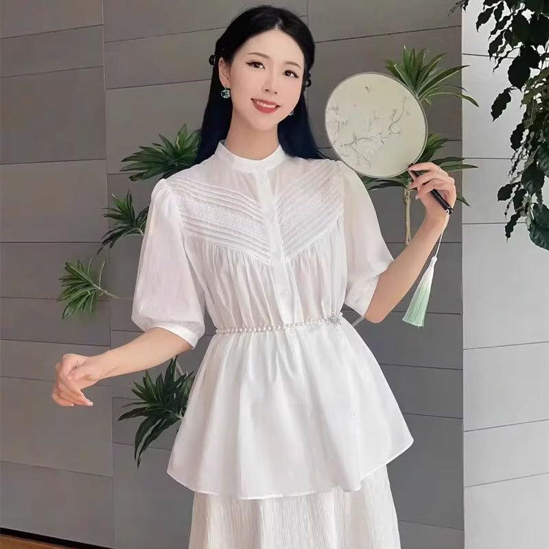 Shopping Mall 1116 Summer New Women's Clothing Loose White Sweet Age-reducing Cotton Short-sleeved Shirt 1111971