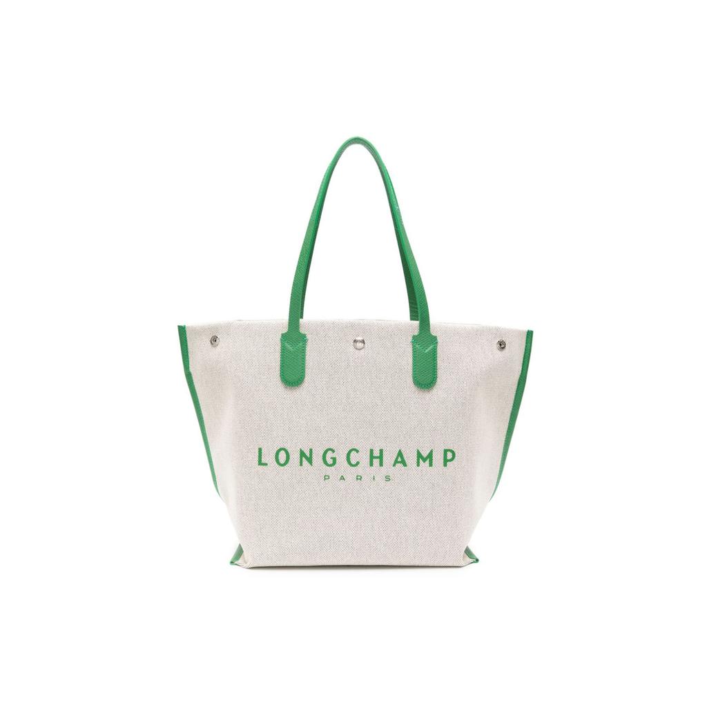 Longchamp Le Roseau Logo Print Cotton And Canvas Tote Bag Women Tote Bags Green 10090HSG129