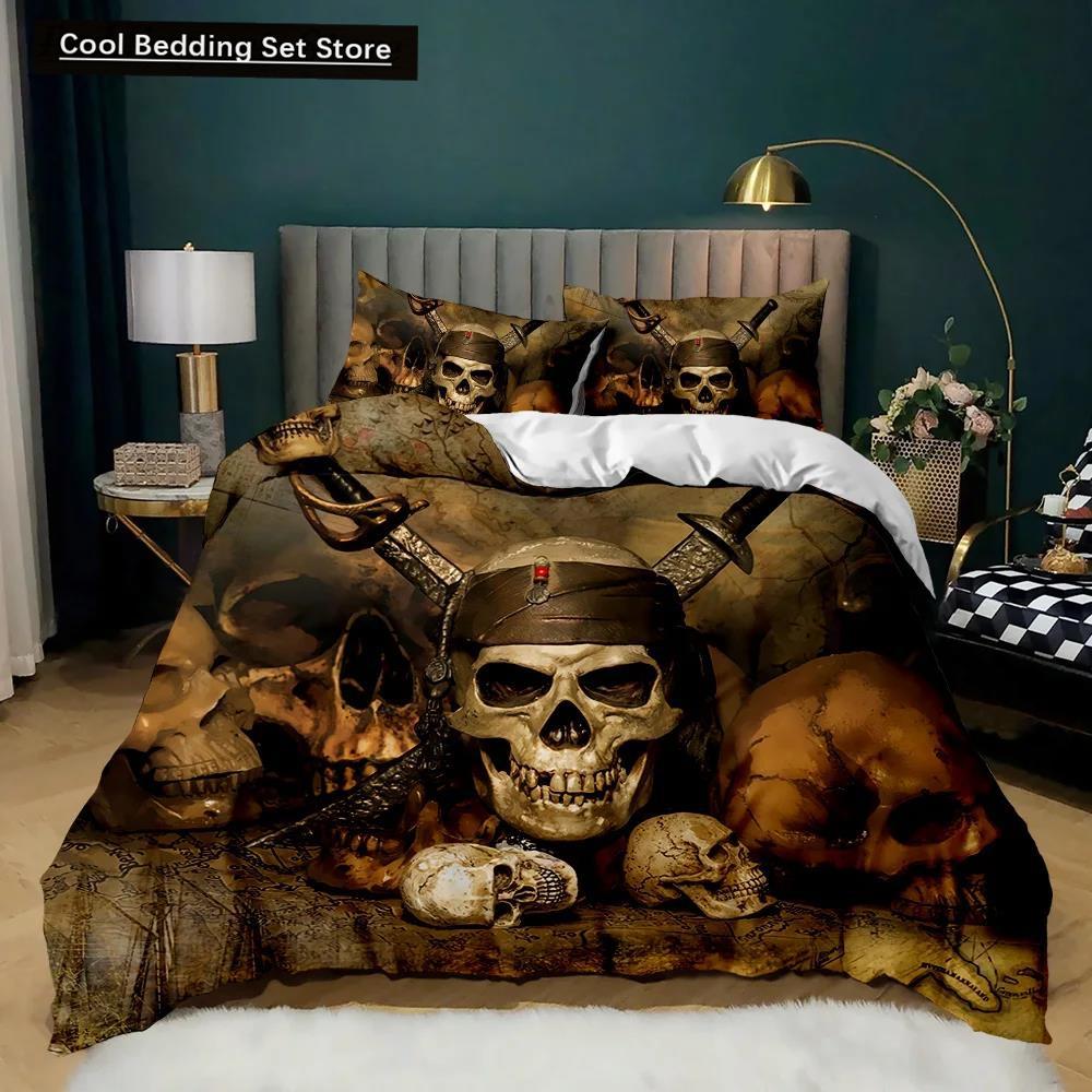 Totenkopf Bettbezug Set Schreckliches Skelett Bettwäsche Set Bettwäsche Halloween Gothic Horror Polyester Quilt Abdeckung Doppel Königin König
