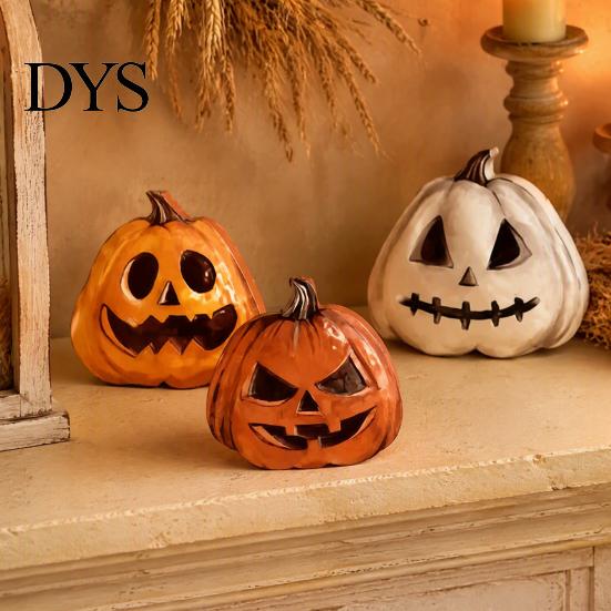 Holiday Atmosphere Enhancements 3Pcs Halloween Pumpkin Tabletop Decor, Rustic Face Wooden Block Table Ornaments Ornaments, Farmhouse Desktop Craft for