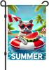 Garden Ag 12x18 Inch Outdoor Yard Banner Featuring Cool Gray Cat In Heart Sunglasses Holding Watermelon On Pool Oat with