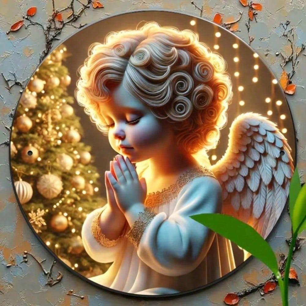 Metal Wall Art Poster Angel Wreath Round Christmas Home Decor Gift